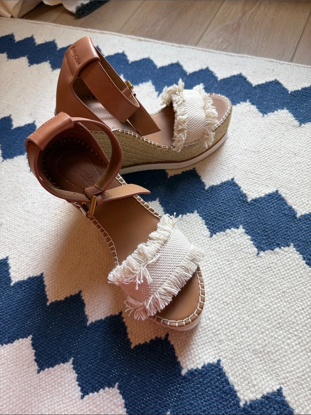 See By Chloe Brown and Cream Fringe Wedge Espadrilles